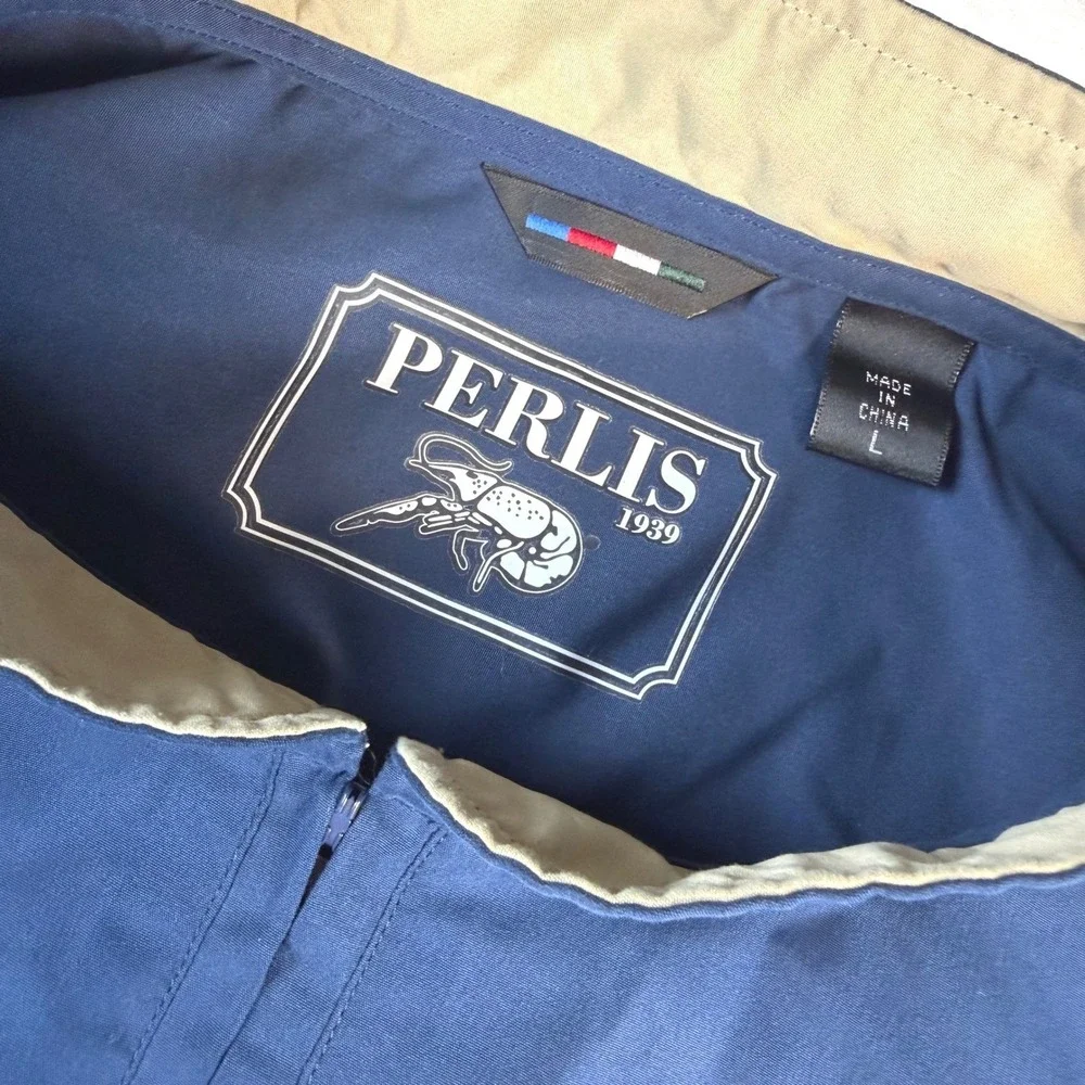 Perlis Windshirt Jacket Men L Navy Blue Quarter Zip Crawfish Logo Pullover